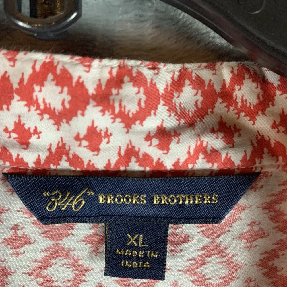 Brooks Brothers Women's Tunic XL Orange White Ikat Geometric 3/4 Sleeve Cotton‎